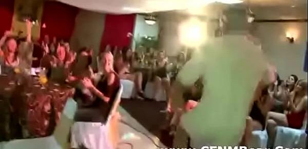  CFNM babes go wild for male stripper cock